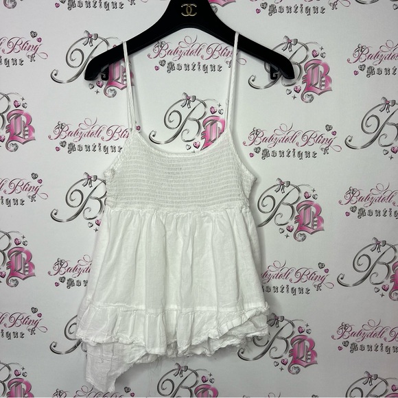 joe & kate Tops - Joe & Kate tank top distressed ruffle frilly zip up side white cute boho shirt